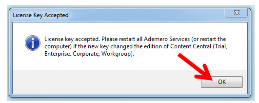 Content Central User License Key Accepted Prompt Screen