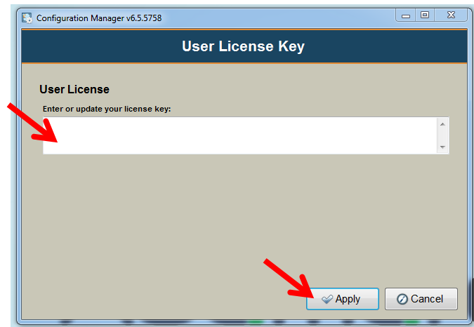 Content Central User License Key Prompt Screen