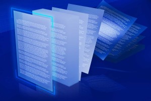 Blue documents being imaged by software