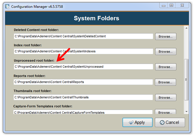 unprocessed-root-folder-location-in-content-central-document-management-software