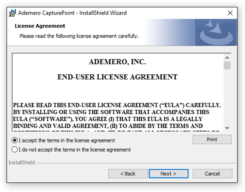 Installing CapturePoint - Install Wizard EULA