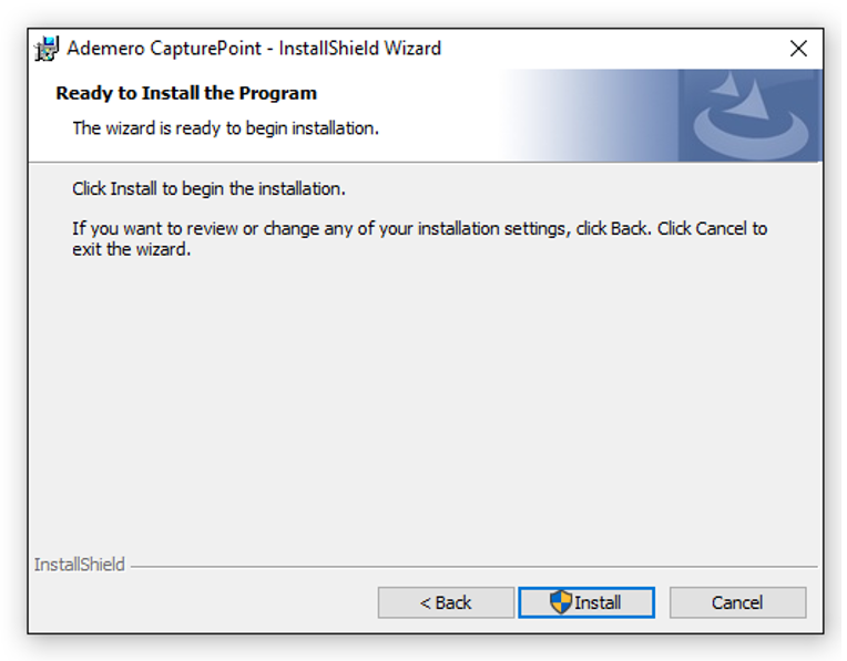 Installing CapturePoint - Install Wizard - install now